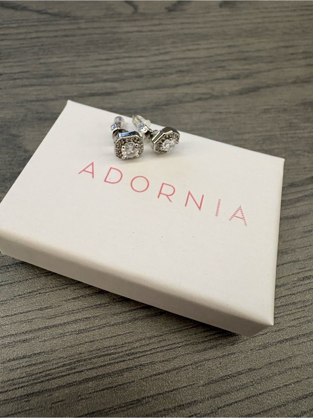 Adornia Silver Crystal Halo Stud Earrings New With Box & Pouch